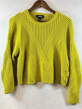 Express Chartreuse Chunky Knit Sweater Womens Small Cropped